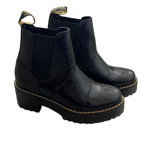 NEW Dr. Martens Rozalie Distressed Patent Heeled Chelsea Boots in Black size 7 - Picture 4 of 11